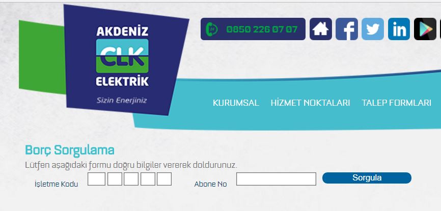 CLK Akdeniz EDAŞ Elektrik Fatura Borcu Sorgulama ve Kredi Kartı ile Ödeme