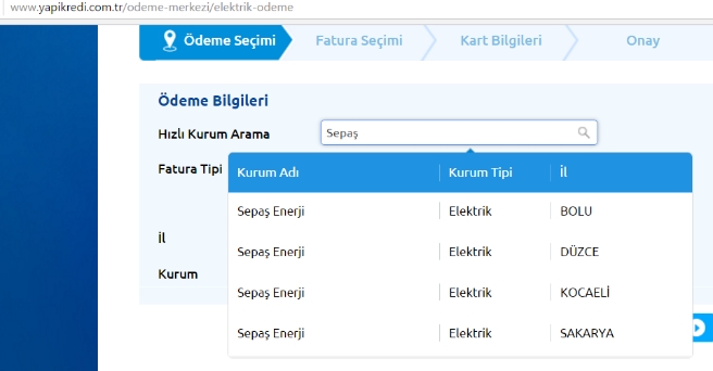 sakarya sepaş elektrik faturası ödeme