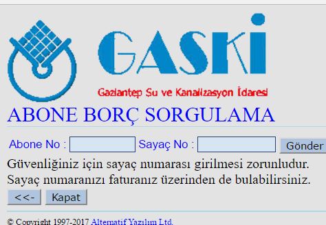 Gaziantep GASKİ Su Faturası Sorgulama ve Kredi Kartı ile Ödeme